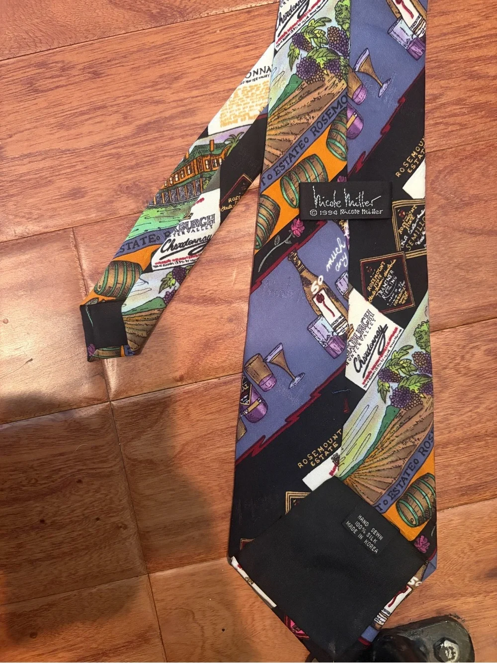 Nicole Miller Vintage 100% Silk Wine/Vineyard Graphic Printed Tie